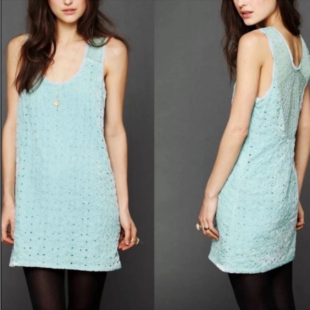 Free People Womens 2 Danced to Pieces Mint Velvet Beaded Dress Y2k Party